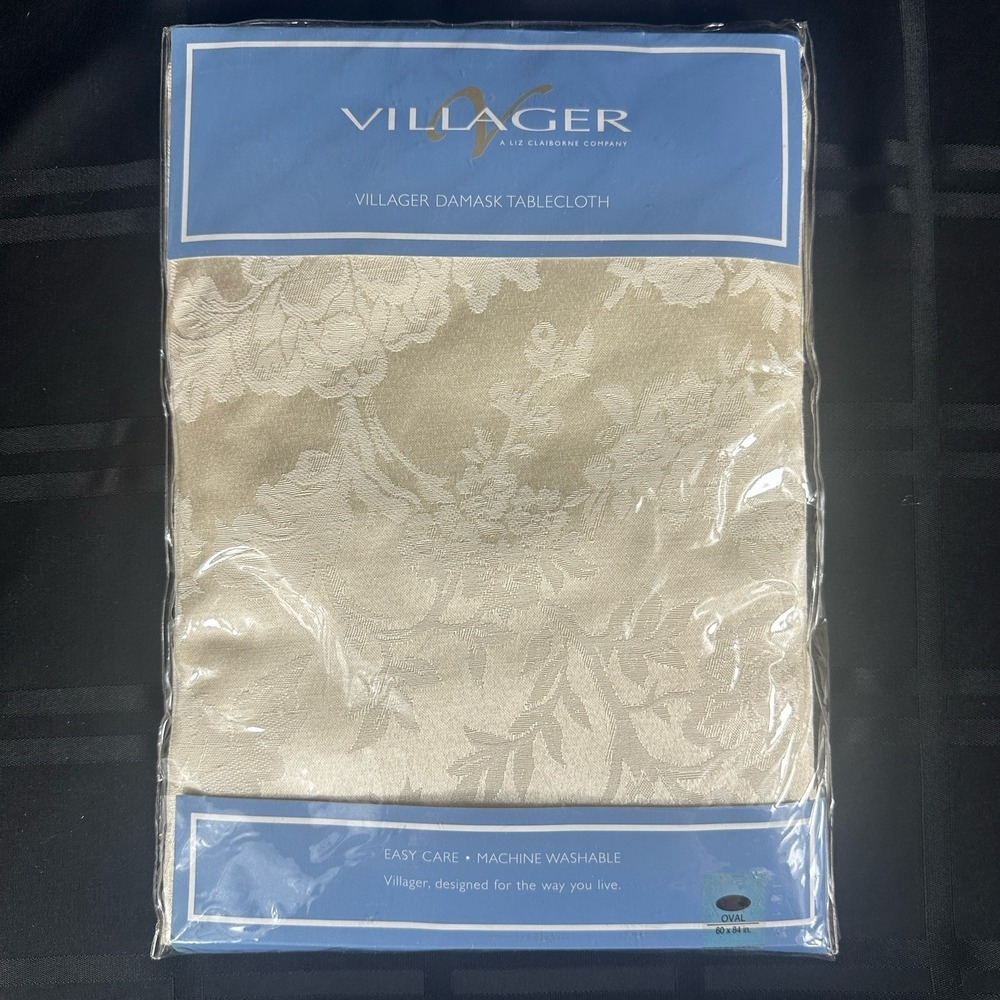 Tablecloth Liz Claiborne White Damask Rectangle 60x84 Villager Cotton Blend Vtg